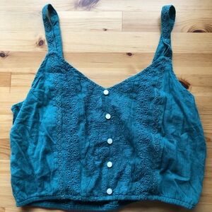 Embroidered Teal Button-Front Camisole